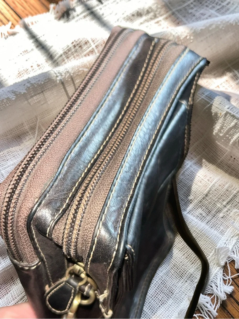 Derek Alexander Crossbody Handbag Dk Brown Leather Top Zip Organizer